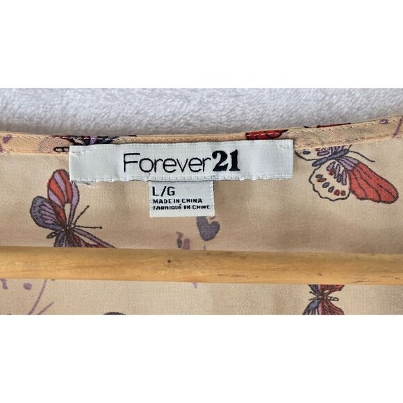 Forever 21 Crop Top High-Low Butterfly SzL Simi-sheer Coquette Button Up Blouse - Picture 8 of 9